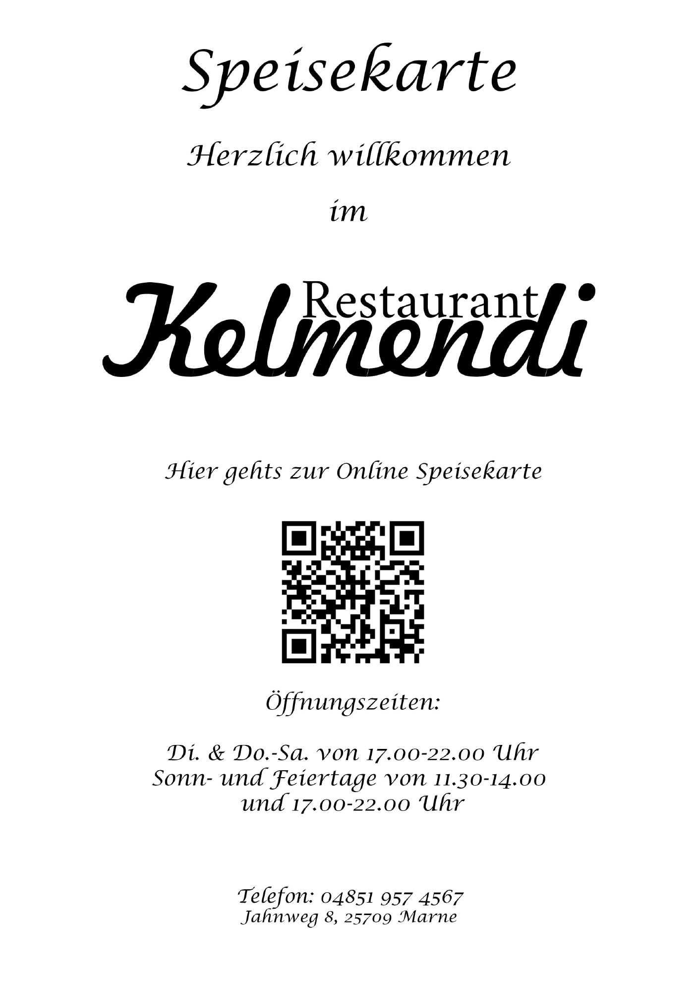 Titelseite der Speisekarte